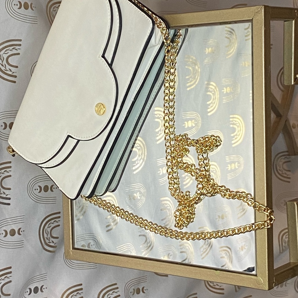 Gianni Bini White and Gold Crossbody Bag with Chain Detail